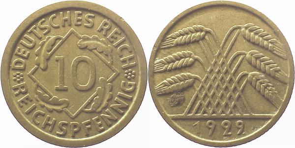 10 Pfennig 29 ohne Münzzeichen ss/vz J317 ss / vz 10 Pfennig