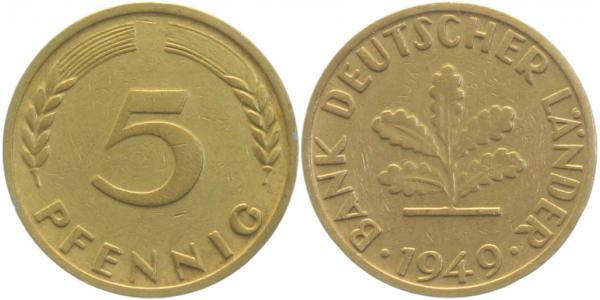 5 Pfennig 49 ohne Münzzeichen ss/vz J377 ss / vz 5 Pfennig