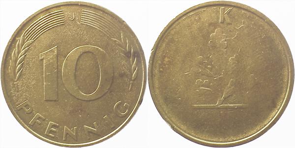 10 Pfennig Münzzeichen J/fast nur Wertseite J383 10 Pfennig