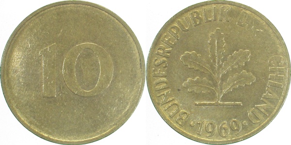 10 Pfennig 1969 ohne Münzzeichen Ws nur 10 geprägt !! J383 10 Pfennig