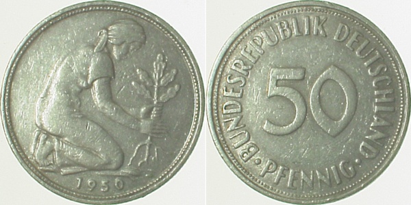 50 Pfennig 1950 ohne Münzzeichen ss J384 ss 50 Pfennig