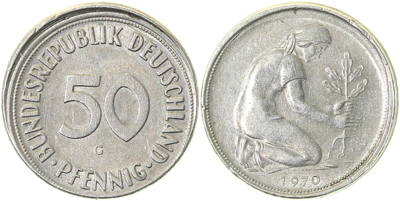 50 Pfennig 70G ohne Riffelrand! J384 50 Pfennig
