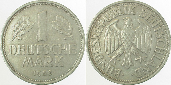 1 DM 1950 J ohne Münnzeichen J385 1 DM