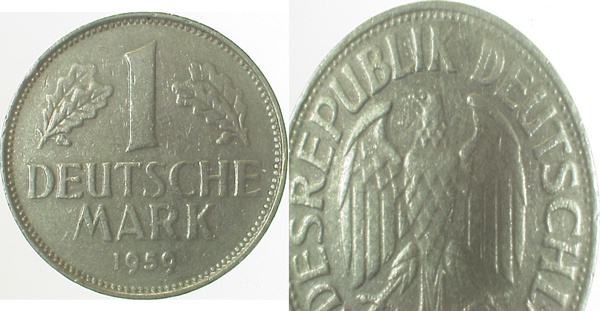 1 DM 1959 G offener Adlerkopf! J385 1 DM