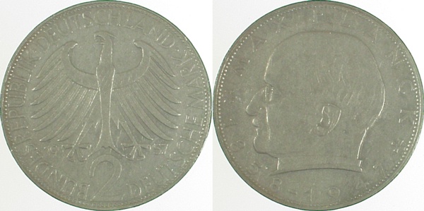 2 DM Max Planck 57 ohne Münzzeichen ! J392 2 DM