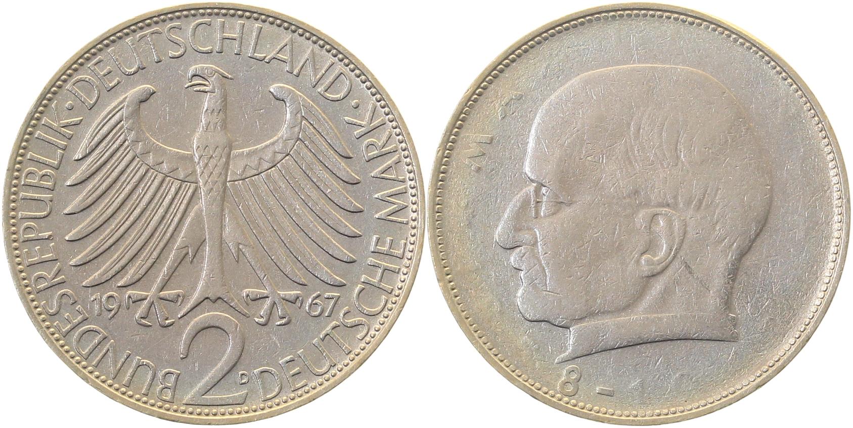 2 DM Max Planck 1967 D ohne Schrift u d Kopf J392 2 DM
