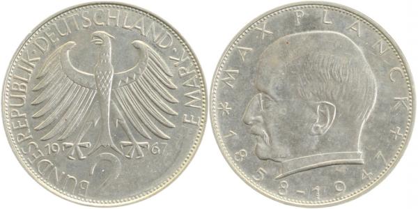 2 DM 1967 G teilweise ohne Umschrift Wertseite vz J392 vz 2 DM
