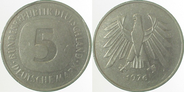 5 DM 1976 ohne Münzzeichen ss/vz J415 ss / vz 5 DM