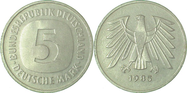 5 DM 1985 ohne Münzzeichen f bfr ! J415 f bfr 5 DM