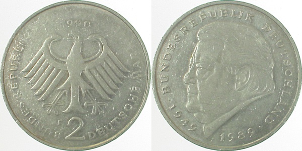 2 DM 90F vz Rs:undl Rdprägung J450 vz 2 DM