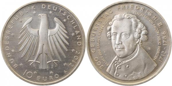 10 Cent 2012 der alte Fritz fehlende Randinschriift