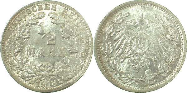 ½ Mark 1918 F | Variante | offene "8" & Lichtenrader Prägung