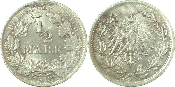 ½ Mark 1918 F | Variante | offene "8" J016