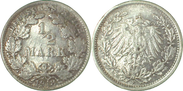 ½ Mark 1918 F | Variante | offene "8" & Lichtenrader Prägung