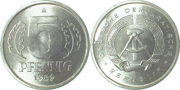 5 Pfennig DDR 1989 | Variante | Jahreszahl im Stempel geändert