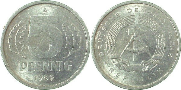5 Pfennig DDR 1989 | Variante | Jahreszahl Stemepl geändert