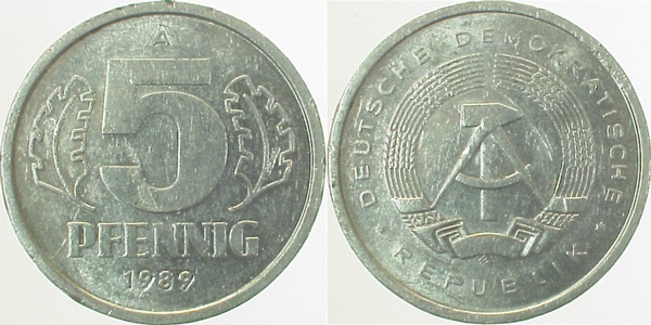 5 Pfennig DDR 1989 | Variante | Jahreszahl Stemepl geändert