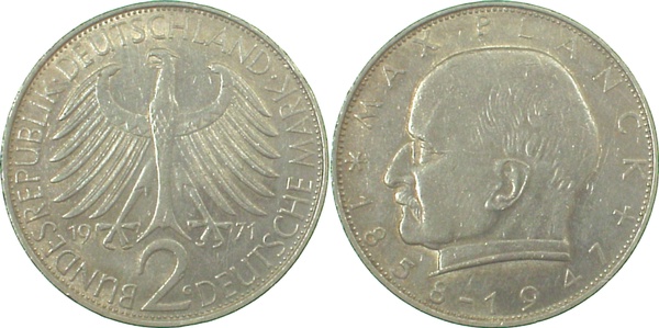 2 Mark Planck 1971 G | Variante | magnetisch Ngb 57.1 J392 alte Randinschrift