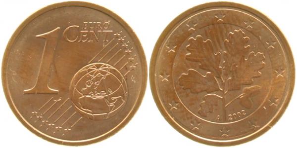 1 Euro Cent 2002 A | Variante | Striche statt Punkte