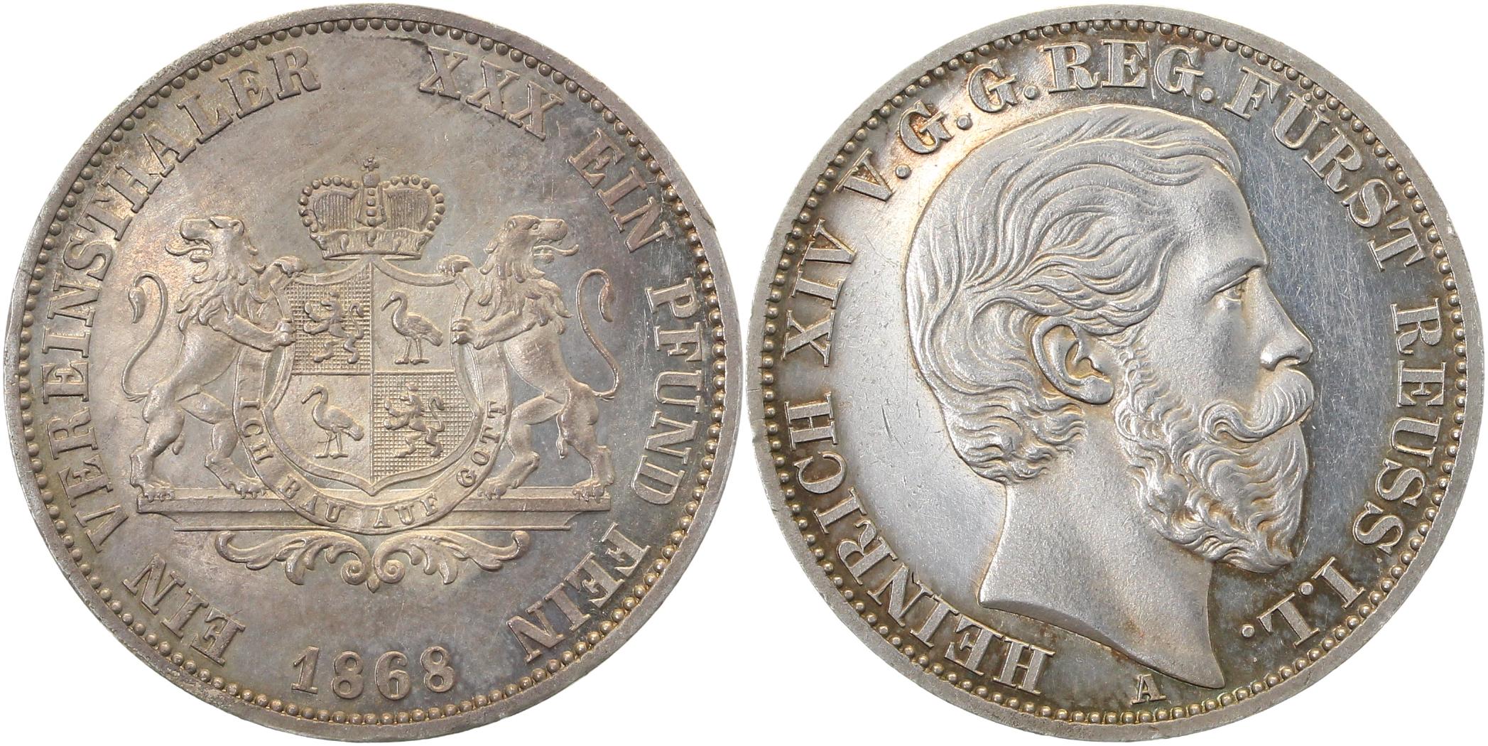 Vereinstaler Reuss 1868 jüng. Linie AKS 41 Dav 803 aus PP