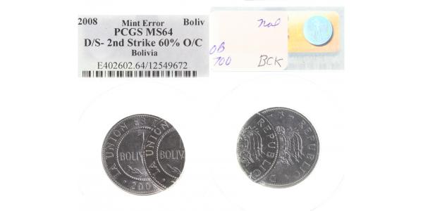 Bolivien 1 Boliviano 2008 2 x geprägt MS64