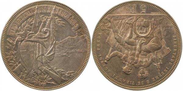 SchützenTaler CH Schweiz Lugano 1883 vz/stgl schöne Patina
