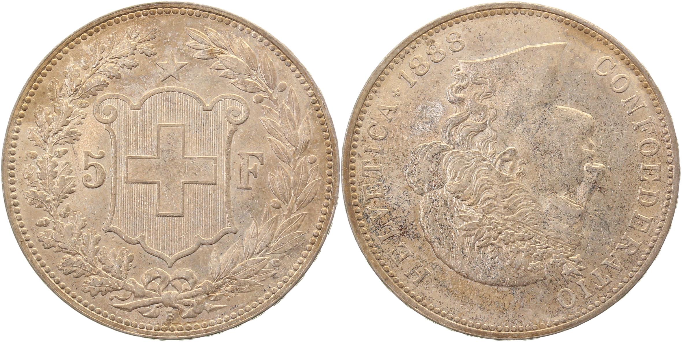 5 Franken 1888 B Schweiz Confederatio Helvetica vz+