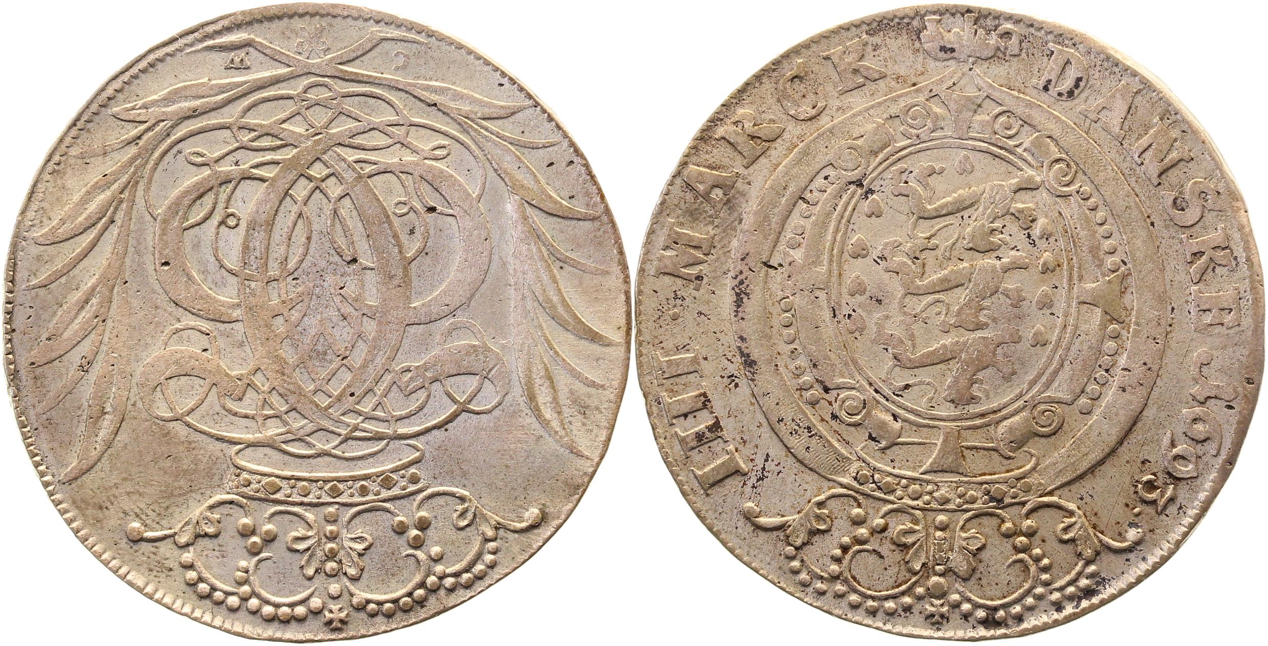 4 Marck = 1 Kr Danmark 1693 CW Gluckstadt ss/vz Dänemark