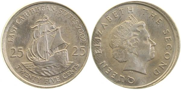 25 Cent East Caribb.States 2002, ohne Riffelrnd.