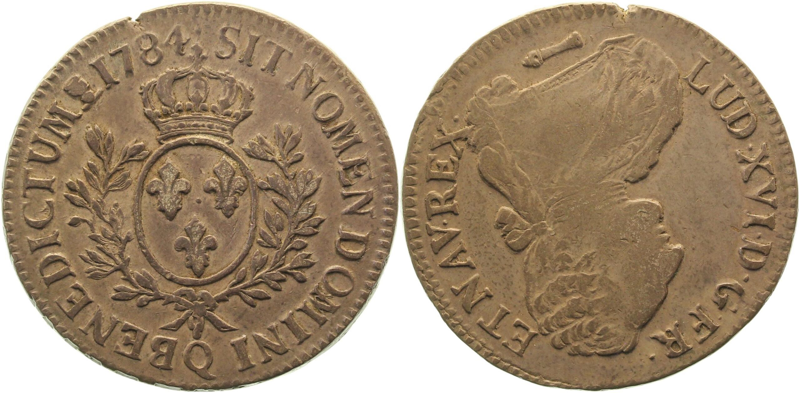 1 Ecu 1784 Frankreich Münzzeichen Q = Perpignan ss Patina