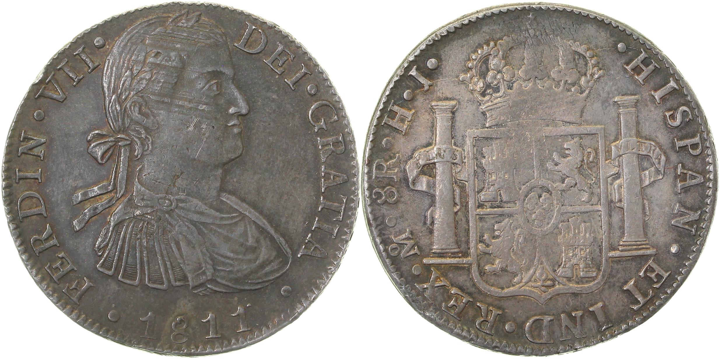 8 Reales Mexico 1811 Mo-TH a unc minor scrtaches Km