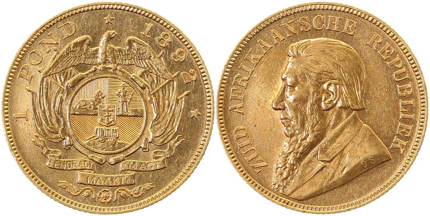 1 Pound Gold Südafrika 1892 1 Deichsel South Africa ss