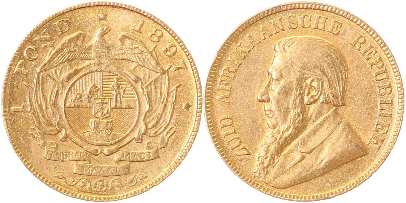 1 Pound Gold S Africa 1897 f prfr winz Rf a unc Km f prfr 1 Pound