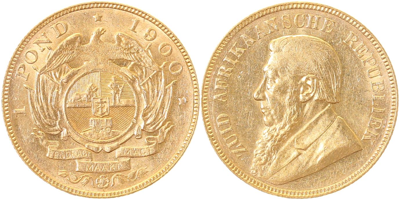 1 Pond 1900 Südafrica Gold fast prägefrisch selten