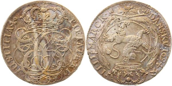 4 Mark 1694 Christian V Norwegen Dansk EF/unc.