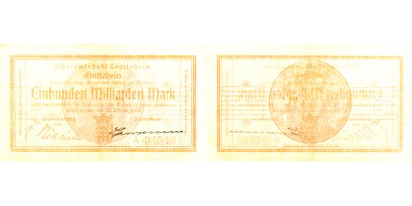 Crailsheim 1923 Notgeld 100 Milliarden Mark blau gebraucht