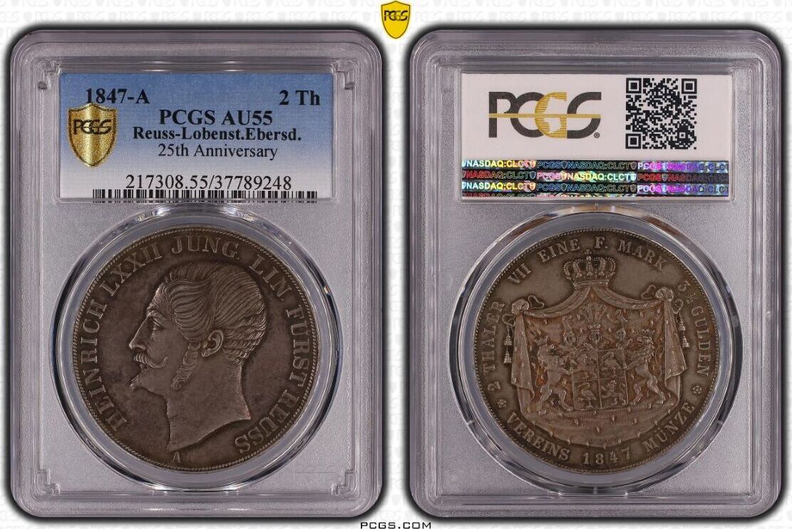 Reuss Ebersdorf 1847 Jüngere Linie Thun 283 PCGS AU 55