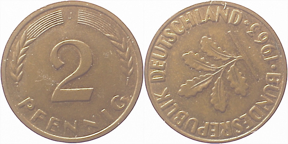 2 Pfennig 1963 J ca.S170 vz/st!!!