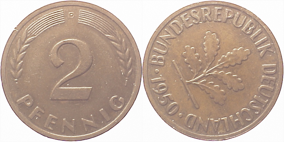 2 Pfennig 1950 D S75 vz