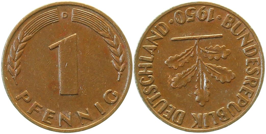 1 Pfennig 1950 D VZ Ca. S170 extrem selten !!!!