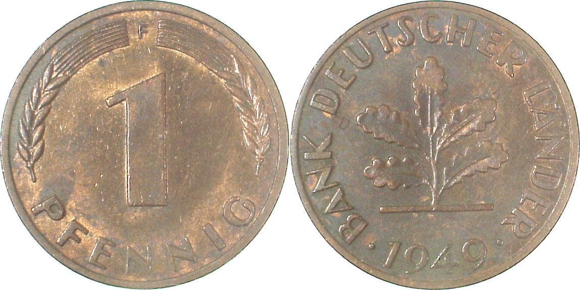1 Pfennig 1949 F Stempeldrehung 330° ss/vz