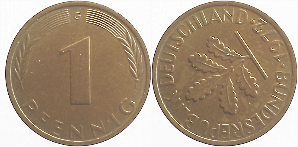 1 Pfennig 1972 G Stempeldrehung ca. 225°