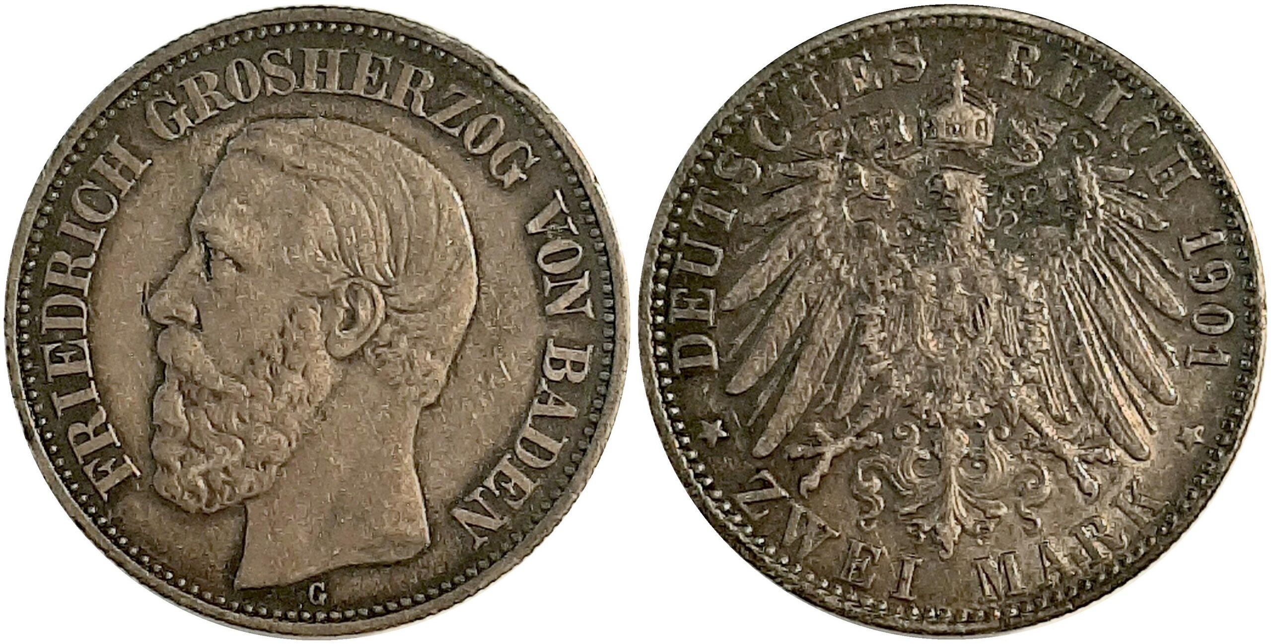 2 Mark Baden 1901 G vz extrem selten Patina, kl.Randfehler