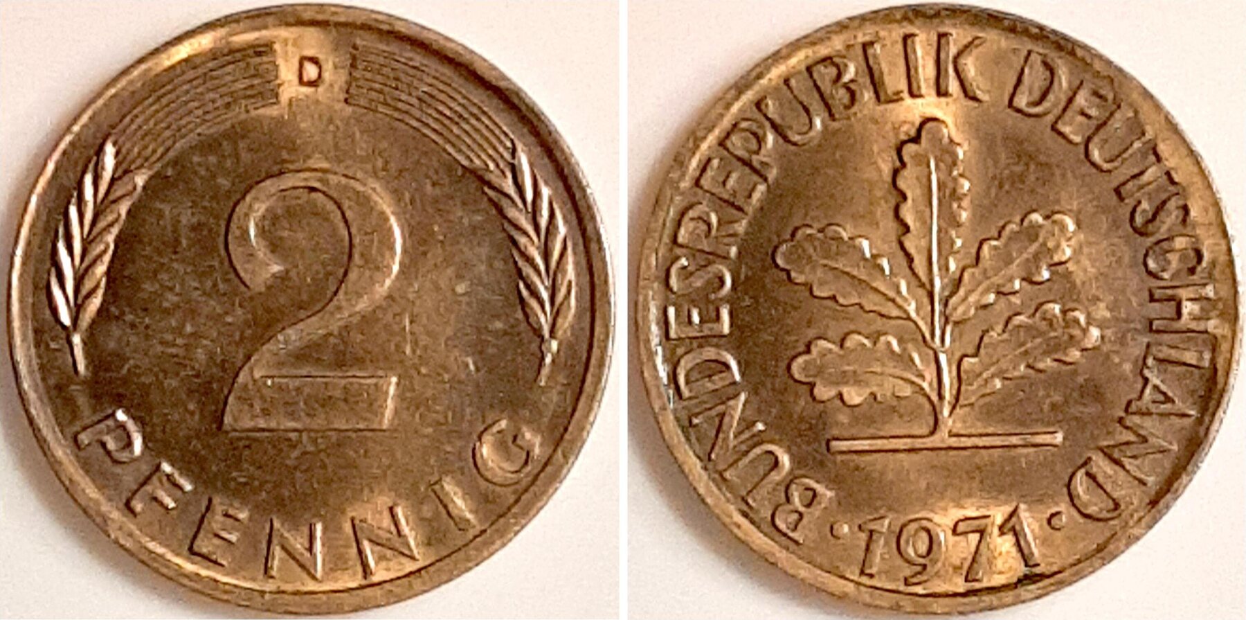 2 Pfennig 1971 D auf 5 Pfennig Rohling geprägt f