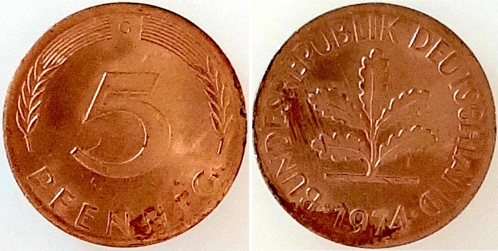 5 Pfennig auf 1 Pfennig-Ronde 1974 G Unikat?