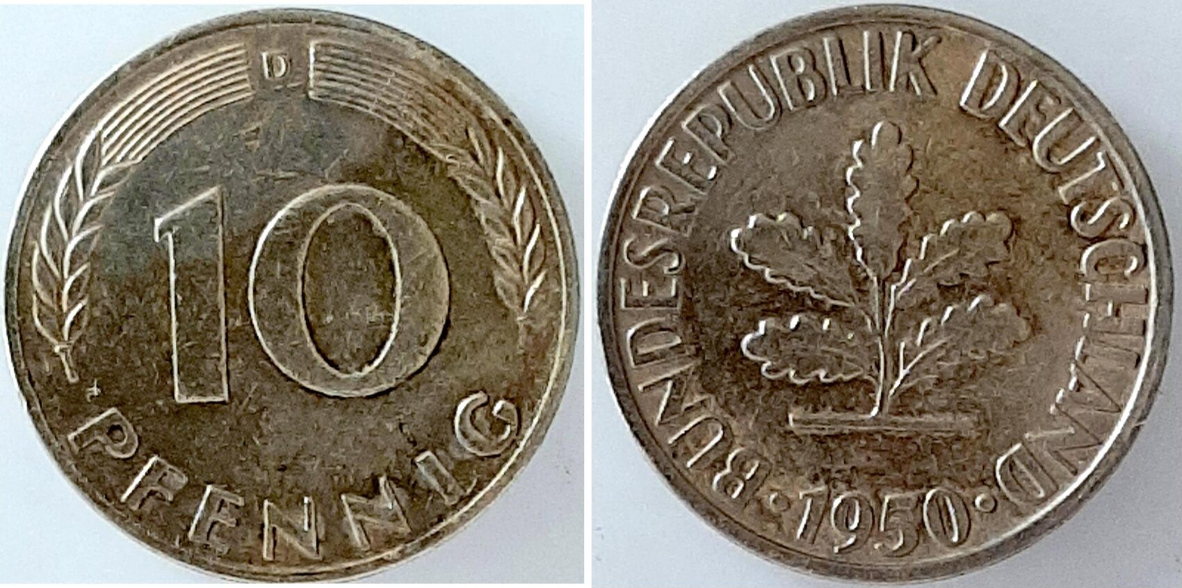 10 Pfennig 1950 D Messing RAR RRR ca. 4,2g