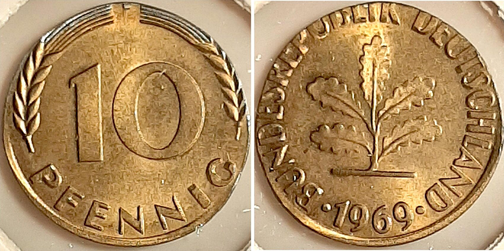 10 Pfennig 1969 F auf 5 Pfennig Rohling stgl.