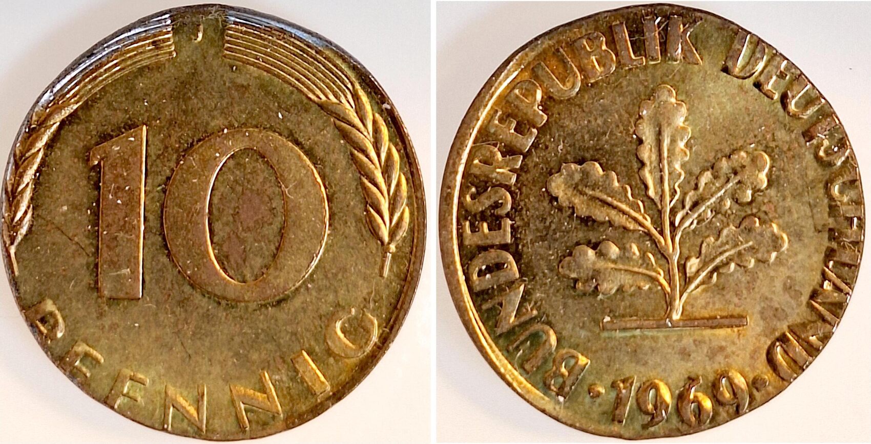 10 Pfennig 1969 J auf 50 Pfennig Rohling geprägt