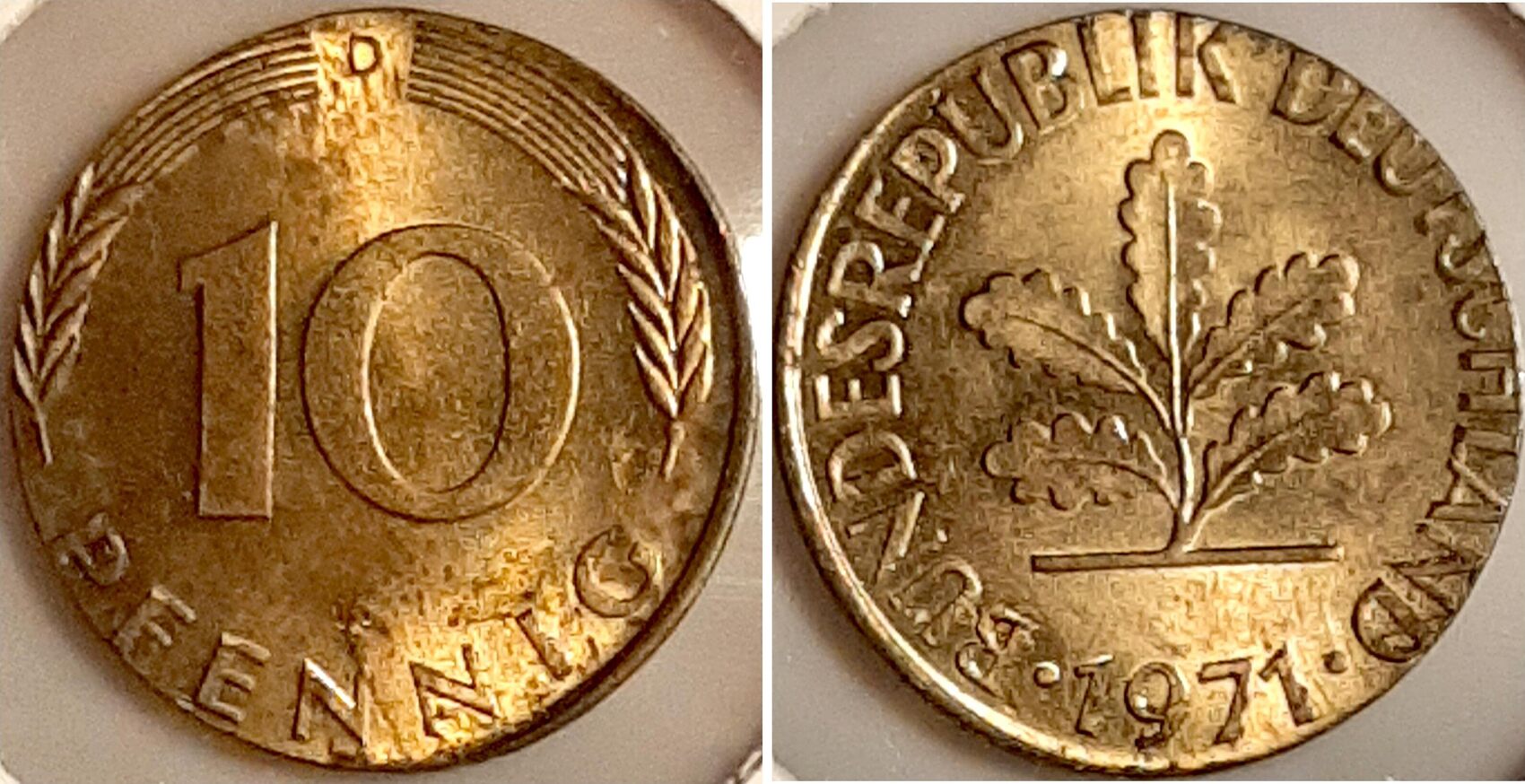10 Pfennig 1971 D auf 5 Pfennig Rohling , BRD, selten