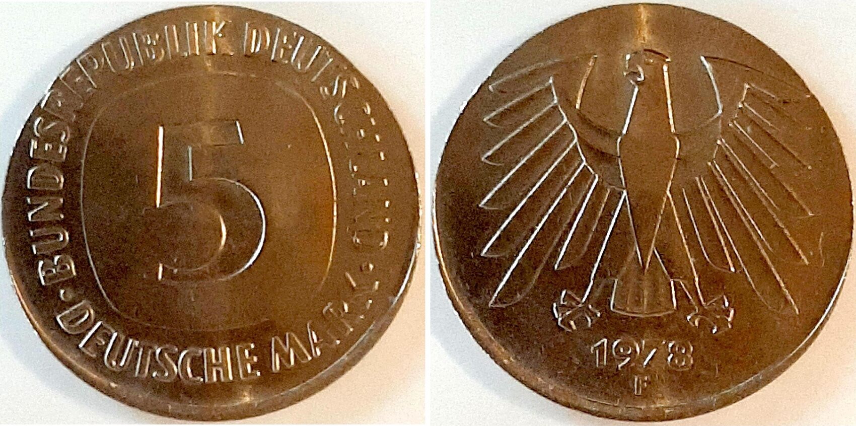 5 DM 1978 F auf 2 DM Ronde ohne Randinschrift